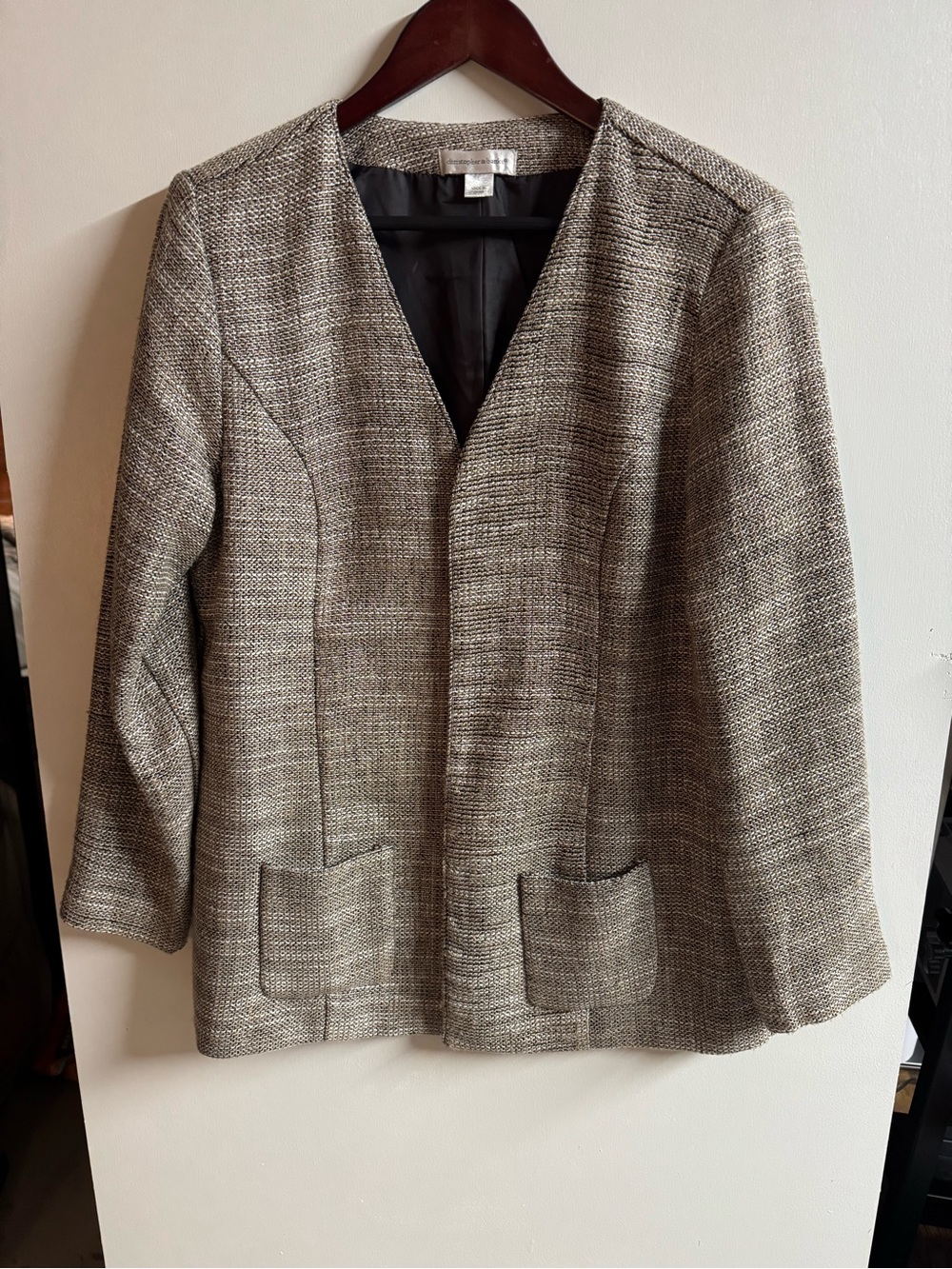 Christopher & Banks Neutral Tweed Open-Front Blazer